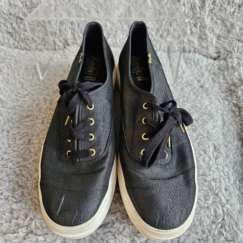 Keds Women's Triple CVO Metallic Lace Up Twill Platform Sneakers Size 9.5‎ Black